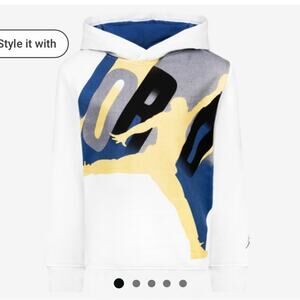 NWT  Jordan Boys White and Blue Court Side Fleece Hoodie